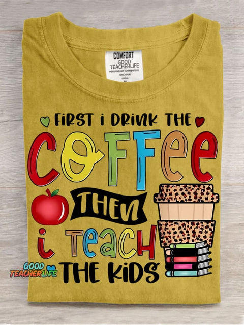 Coffee and Teach The Kids Decorative Pattern T-shirt