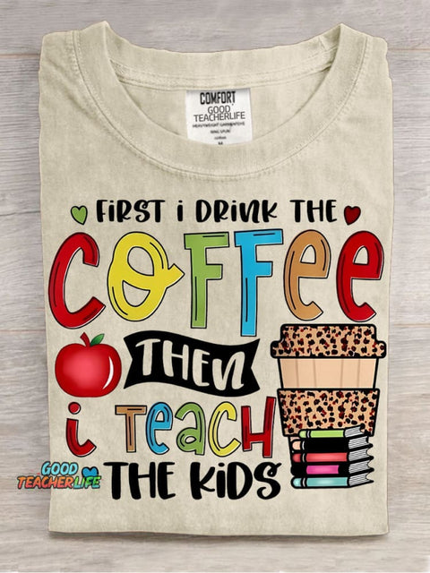 Coffee and Teach The Kids Decorative Pattern T-shirt