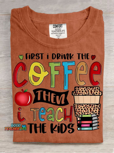 Coffee and Teach The Kids Decorative Pattern T-shirt