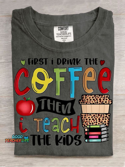Coffee and Teach The Kids Decorative Pattern T-shirt