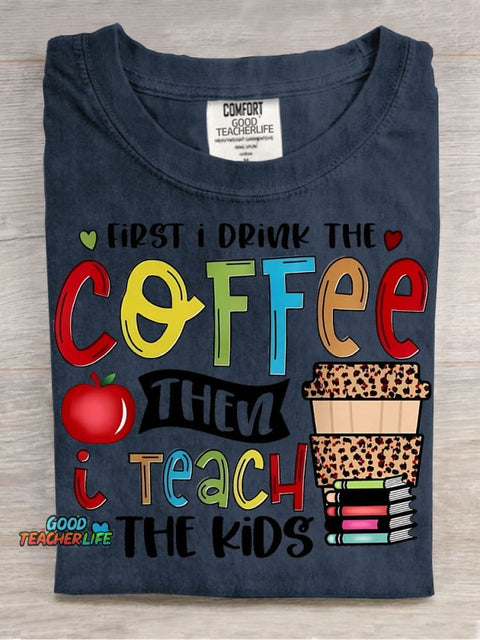 Coffee and Teach The Kids Decorative Pattern T-shirt