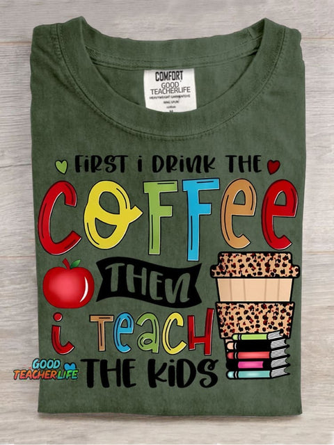 Coffee and Teach The Kids Decorative Pattern T-shirt