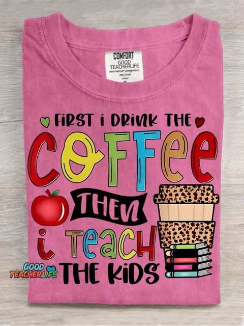 Coffee and Teach The Kids Decorative Pattern T-shirt