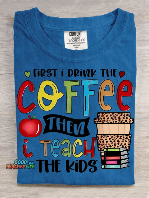 Coffee and Teach The Kids Decorative Pattern T-shirt