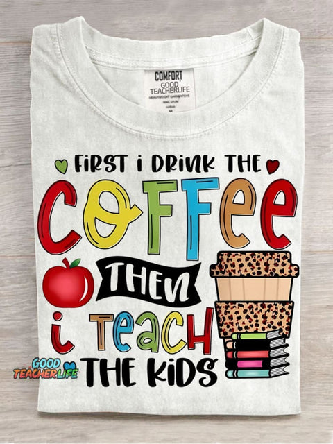 Coffee and Teach The Kids Decorative Pattern T-shirt