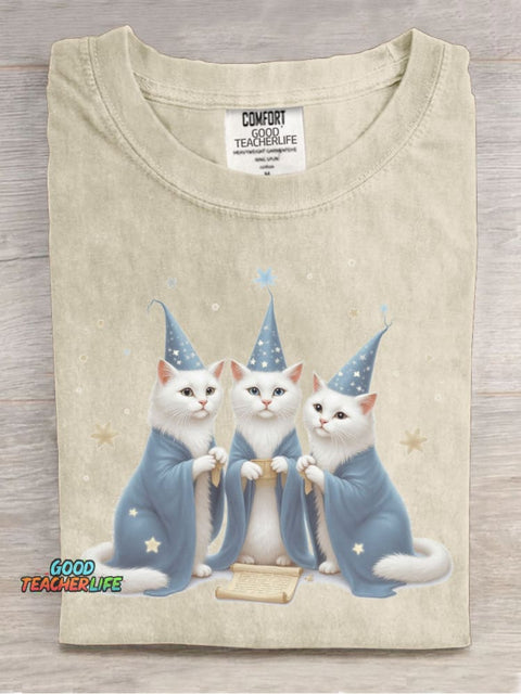 Cat Wizard Decorative Pattern T-shirt