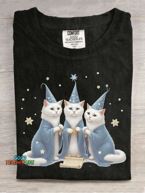 Cat Wizard Decorative Pattern T-shirt