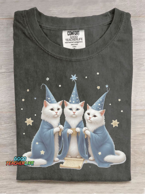 Cat Wizard Decorative Pattern T-shirt