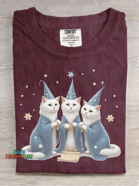 Cat Wizard Decorative Pattern T-shirt