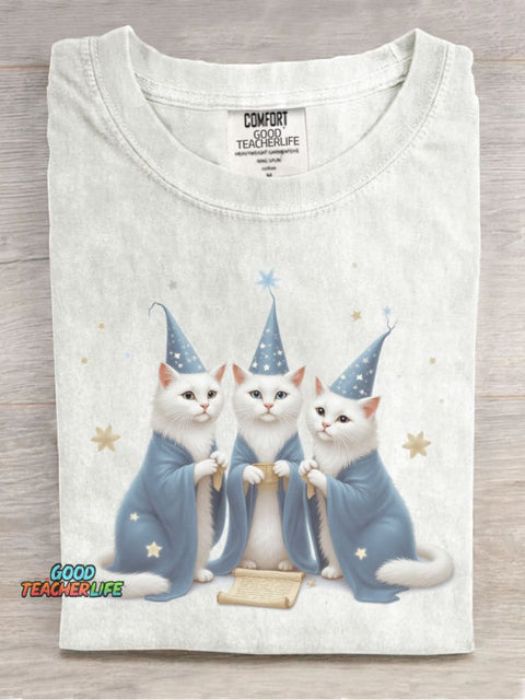 Cat Wizard Decorative Pattern T-shirt
