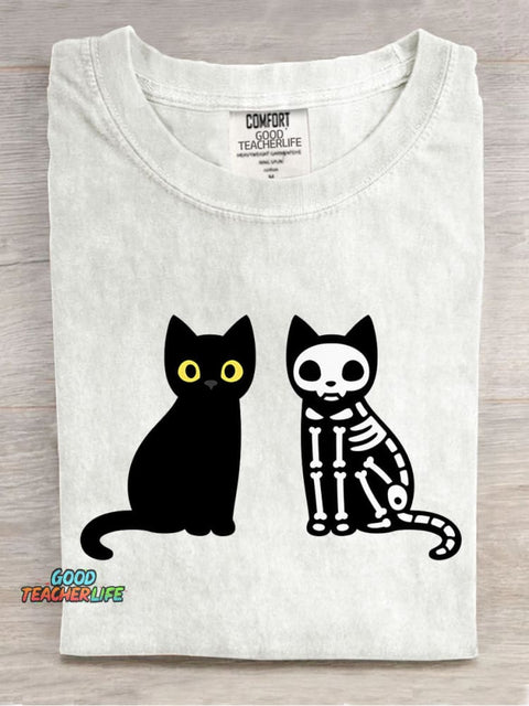 Cute Black Cat Halloween Decoration Pattern T-shirt
