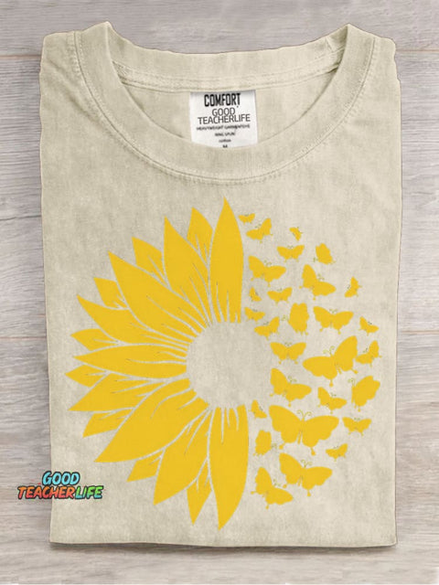Sunflowers and Butterflies Decorative Pattern T-shirt