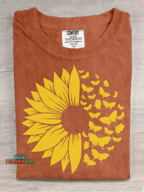 Sunflowers and Butterflies Decorative Pattern T-shirt