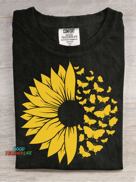 Sunflowers and Butterflies Decorative Pattern T-shirt