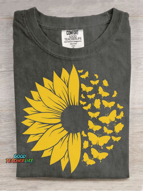 Sunflowers and Butterflies Decorative Pattern T-shirt