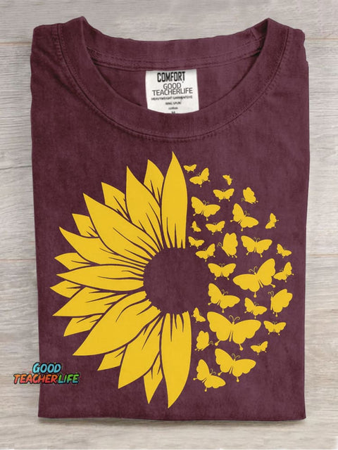 Sunflowers and Butterflies Decorative Pattern T-shirt