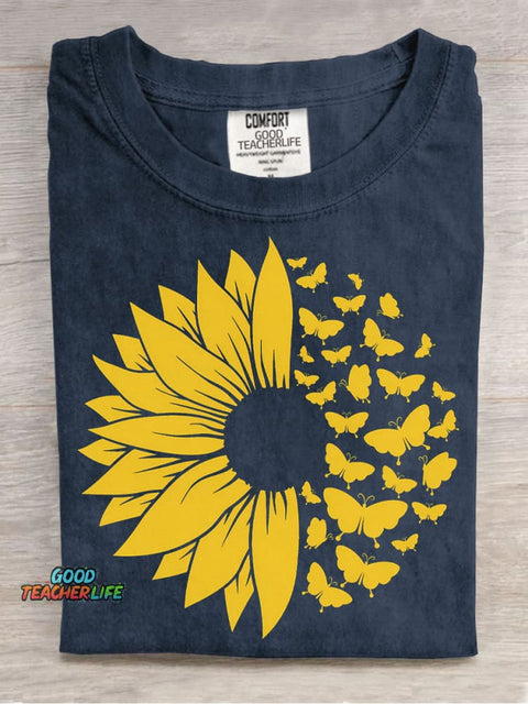 Sunflowers and Butterflies Decorative Pattern T-shirt