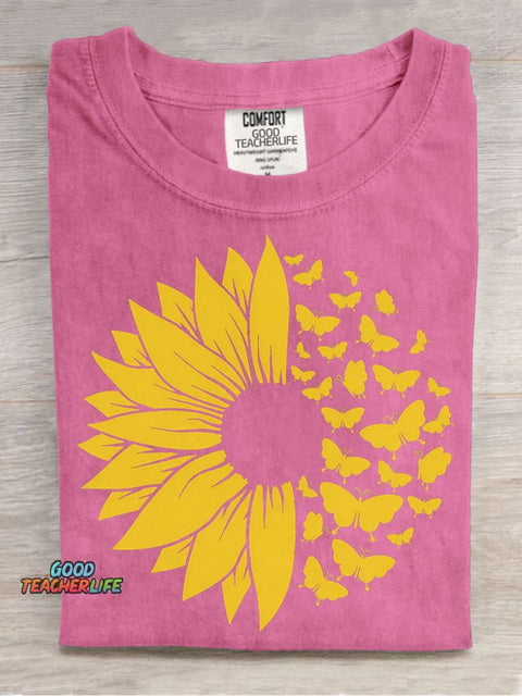 Sunflowers and Butterflies Decorative Pattern T-shirt