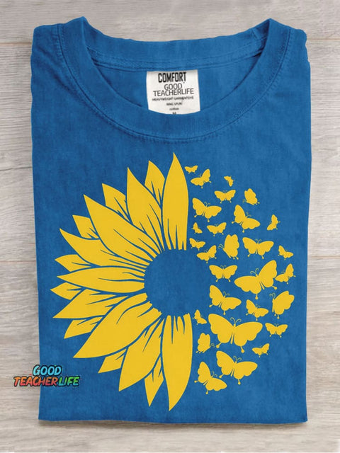 Sunflowers and Butterflies Decorative Pattern T-shirt