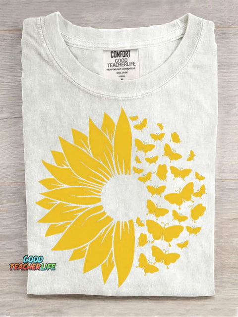 Sunflowers and Butterflies Decorative Pattern T-shirt