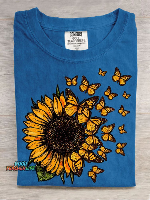 Sunflowers and Butterflies Decorative Pattern T-shirt