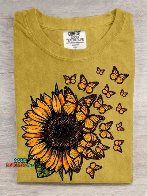Sunflowers and Butterflies Decorative Pattern T-shirt