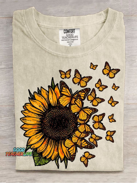 Sunflowers and Butterflies Decorative Pattern T-shirt