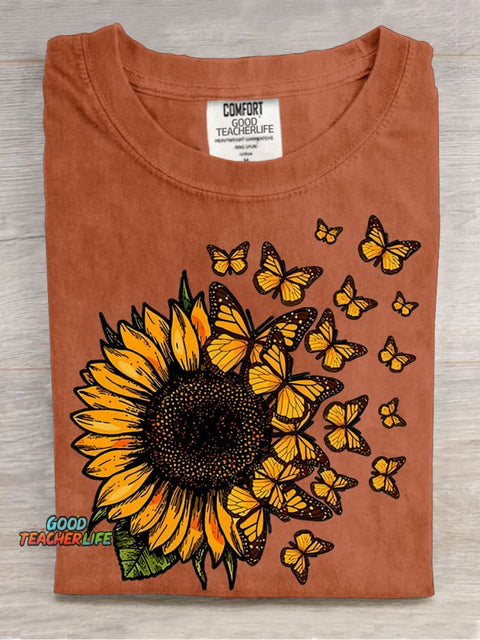 Sunflowers and Butterflies Decorative Pattern T-shirt