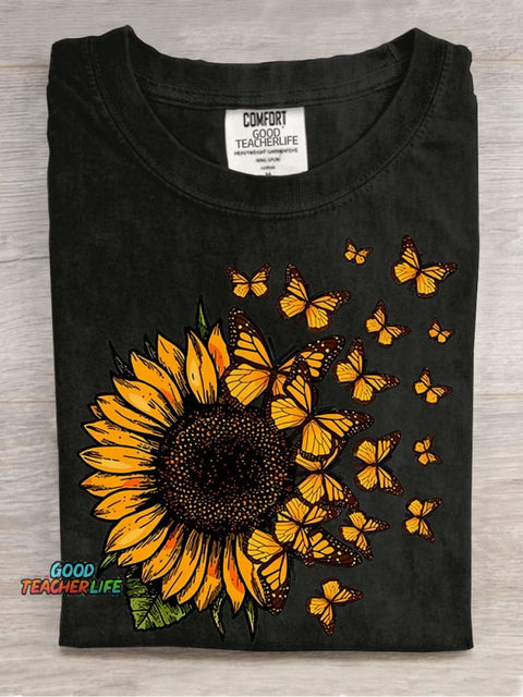 Sunflowers and Butterflies Decorative Pattern T-shirt