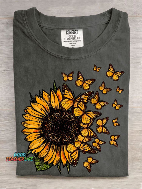 Sunflowers and Butterflies Decorative Pattern T-shirt