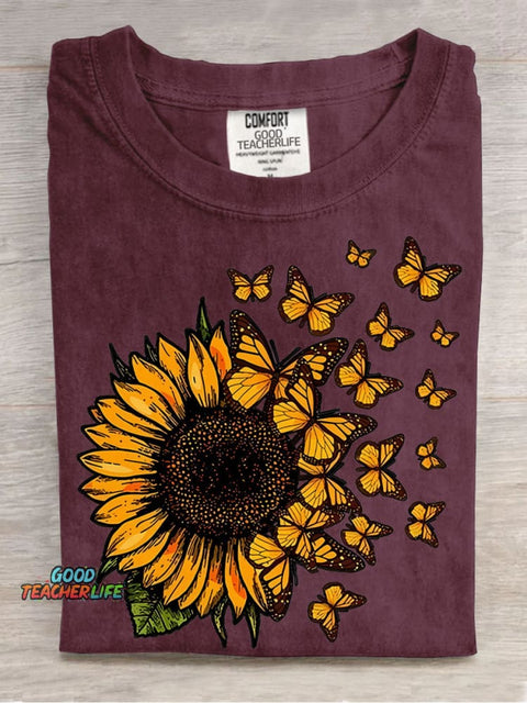 Sunflowers and Butterflies Decorative Pattern T-shirt