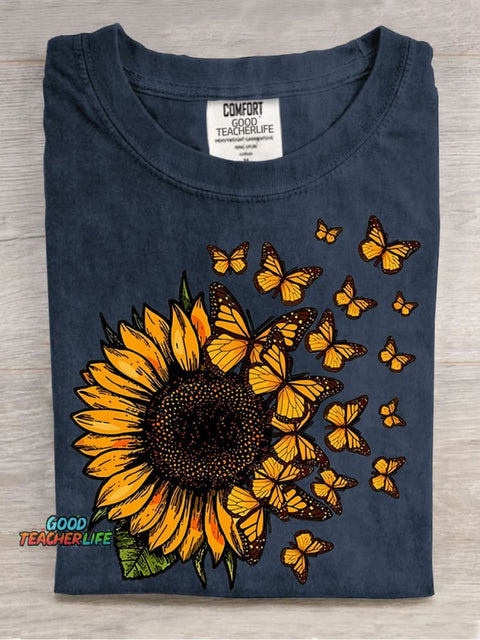 Sunflowers and Butterflies Decorative Pattern T-shirt