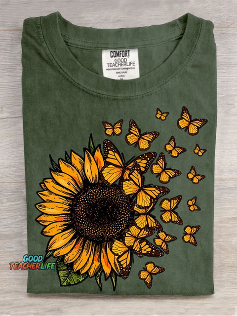 Sunflowers and Butterflies Decorative Pattern T-shirt