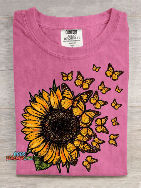 Sunflowers and Butterflies Decorative Pattern T-shirt