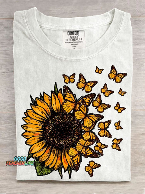 Sunflowers and Butterflies Decorative Pattern T-shirt