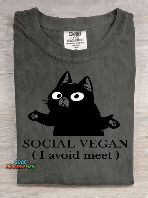 Social Vegan Decorative Pattern T-shirt
