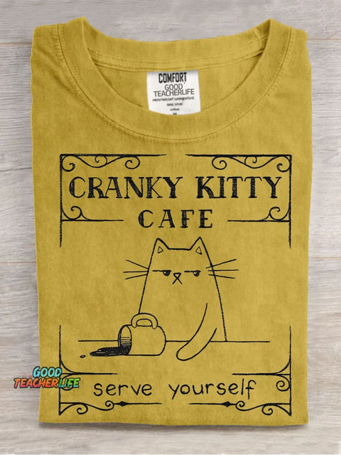 Cranky Kitty Cafe Decorative Pattern T-shirt