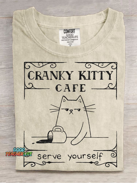 Cranky Kitty Cafe Decorative Pattern T-shirt