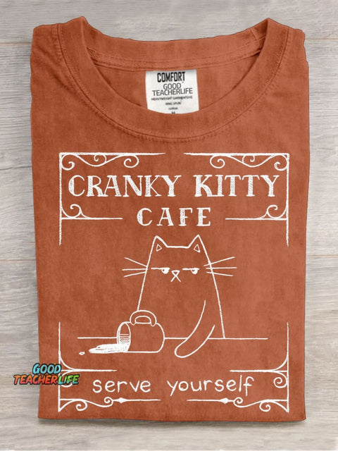 Cranky Kitty Cafe Decorative Pattern T-shirt