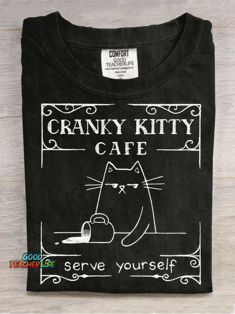Cranky Kitty Cafe Decorative Pattern T-shirt