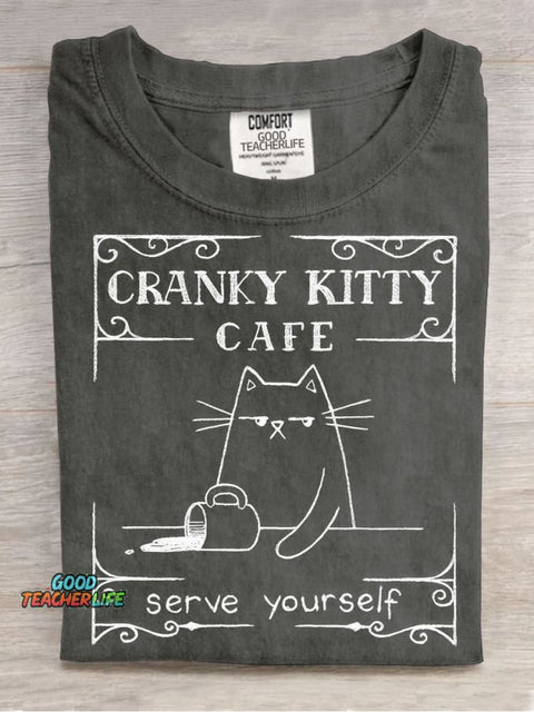 Cranky Kitty Cafe Decorative Pattern T-shirt