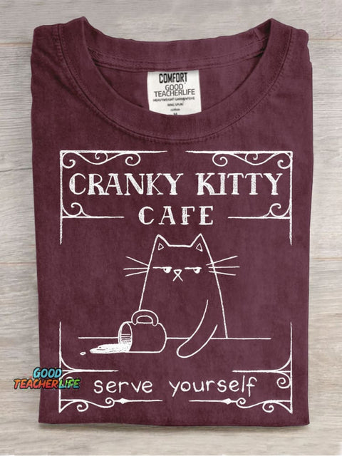 Cranky Kitty Cafe Decorative Pattern T-shirt