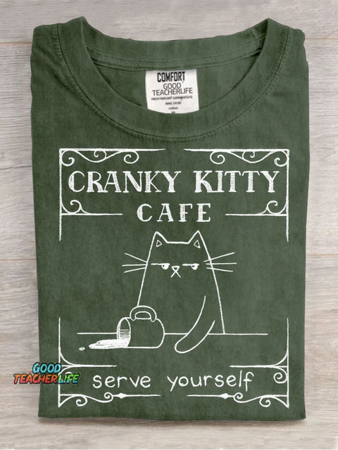 Cranky Kitty Cafe Decorative Pattern T-shirt