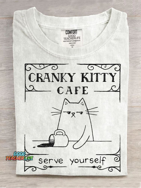 Cranky Kitty Cafe Decorative Pattern T-shirt