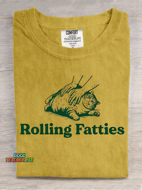 Rolling Fatties Cat Decorative Pattern T-shirt