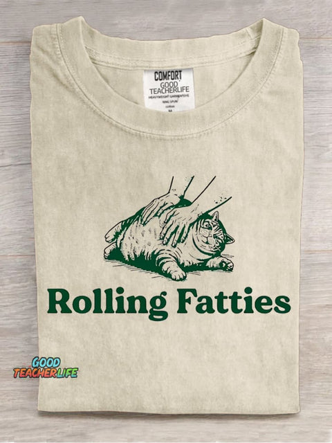 Rolling Fatties Cat Decorative Pattern T-shirt