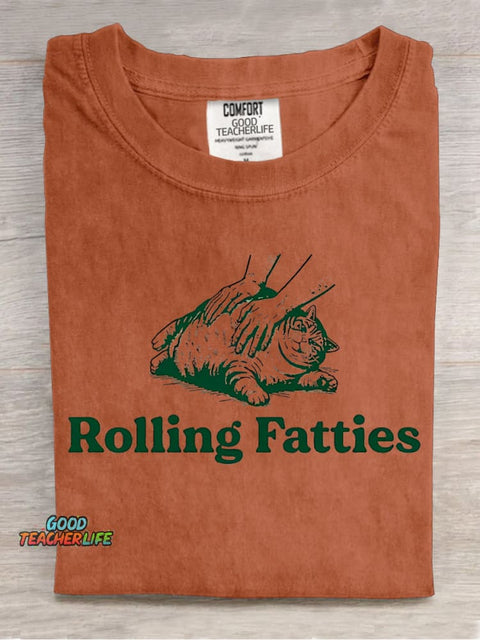 Rolling Fatties Cat Decorative Pattern T-shirt
