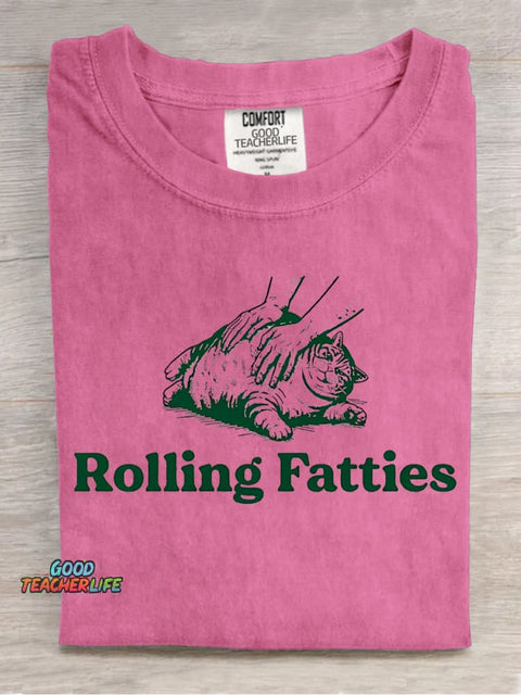 Rolling Fatties Cat Decorative Pattern T-shirt