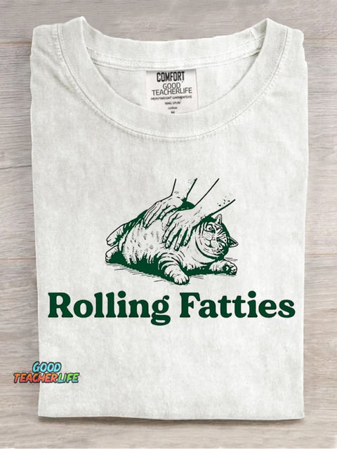 Rolling Fatties Cat Decorative Pattern T-shirt