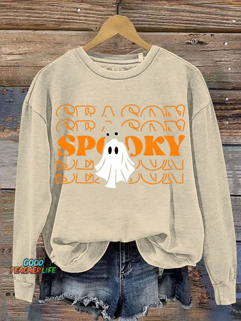 Ghost and Kitten Spooky Decorative Pattern Casual Sweatshirt